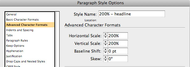 Percentage-based paragraph styles