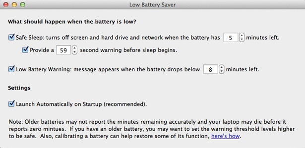 Low Battery Saver prefs Low Battery Saver prefs