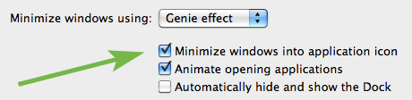 Mac OS X minimize window Dock