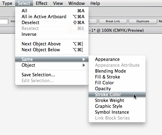 Select similar objects in Adobe Illustrator
