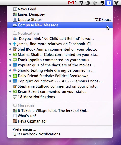 Facebook message notifications