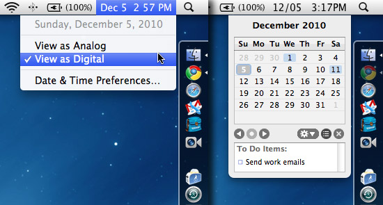 OS X's worthless menubar clock vs. MenuCalendarClock for iCal