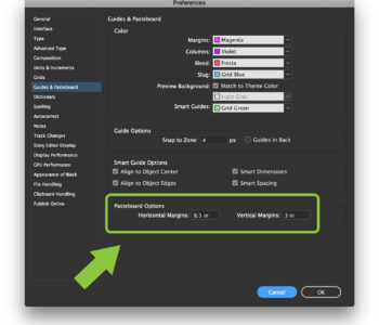 InDesign pasteboard size