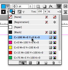 InDesign Swatches panel via Control panel