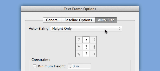 InDesign text frame auto-size