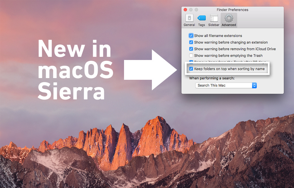 macOS Sierra Folders on Top