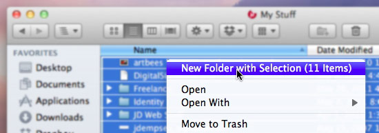 Gather items in Mac OS X Lion
