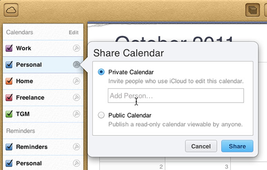 iCloud calendar sharing