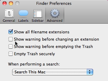 OS X Finder Extension Warning Preferences