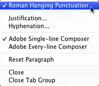 Hanging punctuation in Photoshop